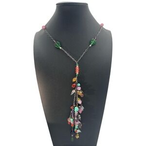 Vintage Sterling Silver 925 Lucy Issacs Style Glass Bead 28" Charm Necklace